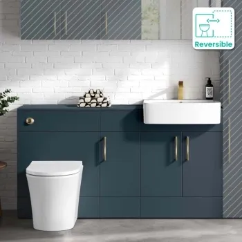 Harper Navy Blue Combination Vanity Basin and Tucson Toilet 1500mm - Brushed Brass Accents