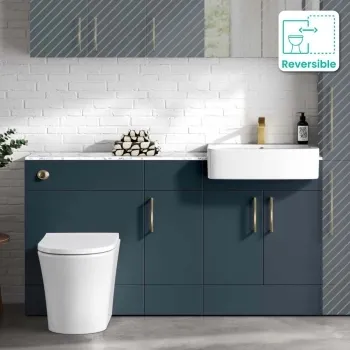 Harper Navy Blue Combination Vanity Basin with Marble Top & Tucson Toilet 1500mm - Brushed Brass Accents