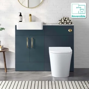 Harper Navy Blue Combination Vanity Basin with Marble Top & Tucson Toilet 1000mm - Brushed Brass Accents