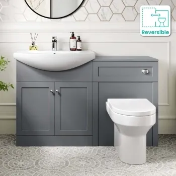 Capri Fog Grey Combination Vanity Basin and Miami Toilet 1350mm - Chrome Handles