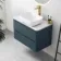 Corsica Inky Blue Wall Hung Drawer Vanity with Marble Top & Curved Counter Top Basin 800mm