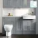 Monaco Dove Grey Combination Vanity Traditional Basin with Marble Top and Seattle Toilet 1500mm - Brushed Brass Accents