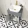 Bermuda Dove Grey Vanity with Curved Counter Top Basin 600mm - Brass Knurled Handles
