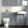 Monaco Dove Grey Combination Vanity Basin with Marble Top and Seattle Toilet 1500mm - Brass Knurled Handles