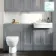 Monaco Dove Grey Combination Vanity Traditional Basin and Seattle Toilet 1500mm - Brass Knurled Handles