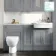 Monaco Dove Grey Combination Vanity Traditional Basin with Marble Top and Seattle Toilet 1500mm - Brass Knurled Handles