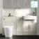 Monaco Chalk White Combination Vanity Basin with Marble Top and Boston Toilet 1500mm - Brass Knurled Handles