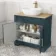 Lucia Inky Blue Vanity with Oak Effect Top & Curved Counter Top Basin 840mm - Brass Knurled Handles