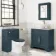 Lucia Inky Blue Vanity with Marble Top & Round Counter Top Basin 840mm - Brass Knurled Handles