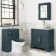 Lucia Inky Blue Vanity with Marble Top & Curved Counter Top Basin 840mm - Brass Knurled Handles