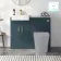 Harper Navy Blue Basin Vanity with Marble Top & Back To Wall Unit 1000mm (Excludes Toilet) - Brushed Brass Accents
