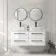 Omaha Gloss White Wall Hung Drawer Vanity with Marble Top & Marin Basin 1200mm - Black Accents