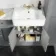 Monaco Dove Grey Combination Vanity Basin with Marble Top and Hudson Toilet with Wooden Seat 1500mm - Brushed Brass Accents