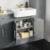Monaco Dove Grey Combination Vanity Basin with Marble Top and Hudson Toilet with Wooden Seat 1500mm - Brass Knurled Handles