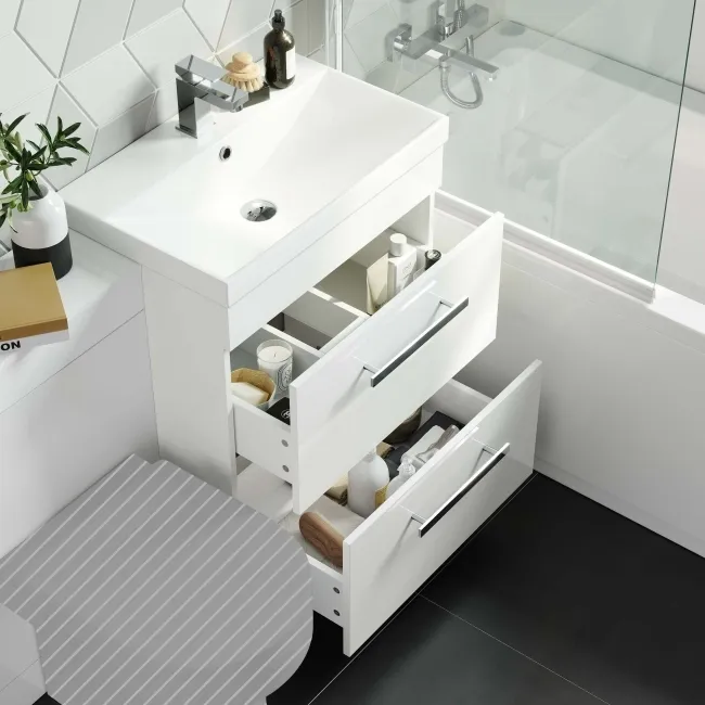 Avon Gloss White Basin Drawer Vanity and Back To Wall Toilet 1100mm