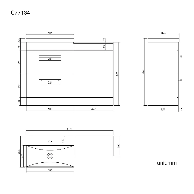 Avon Gloss White Basin Drawer Vanity and Back To Wall Toilet 1100mm