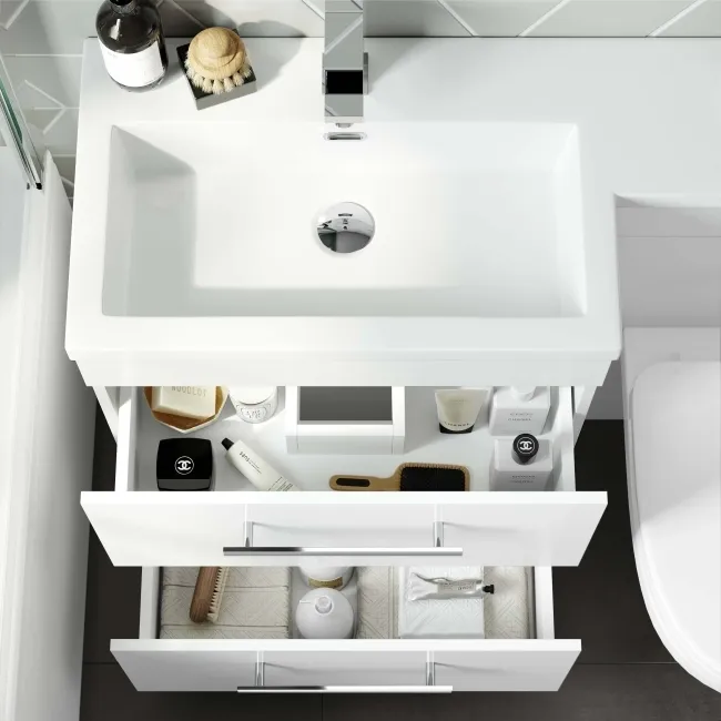 Avon Gloss White Combination Basin Drawer and Seattle Toilet 1100mm - Left Handed