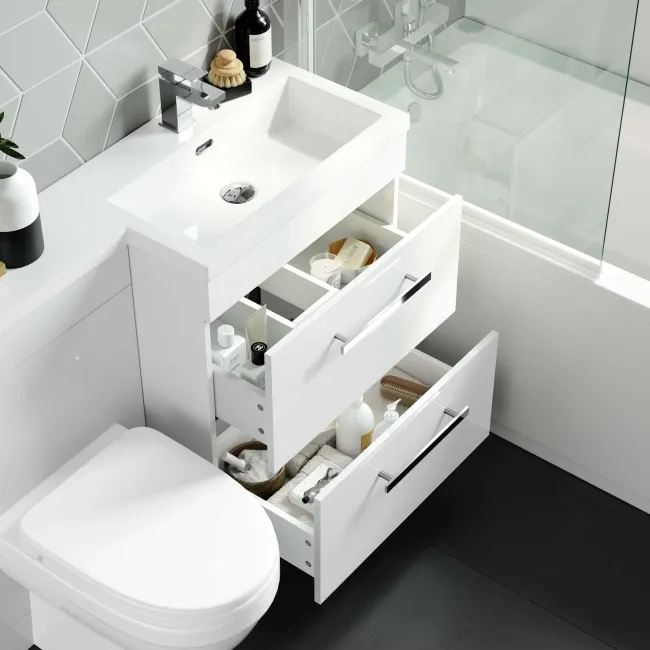 Avon Gloss White Combination Basin Drawer and Seattle Toilet 1100mm - Right Handed