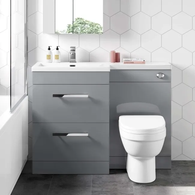 Avon Stone Grey Combination Basin Drawer and Seattle Toilet 1100mm - Left Handed