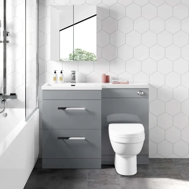 Avon Stone Grey Combination Basin Drawer and Seattle Toilet 1100mm - Left Handed