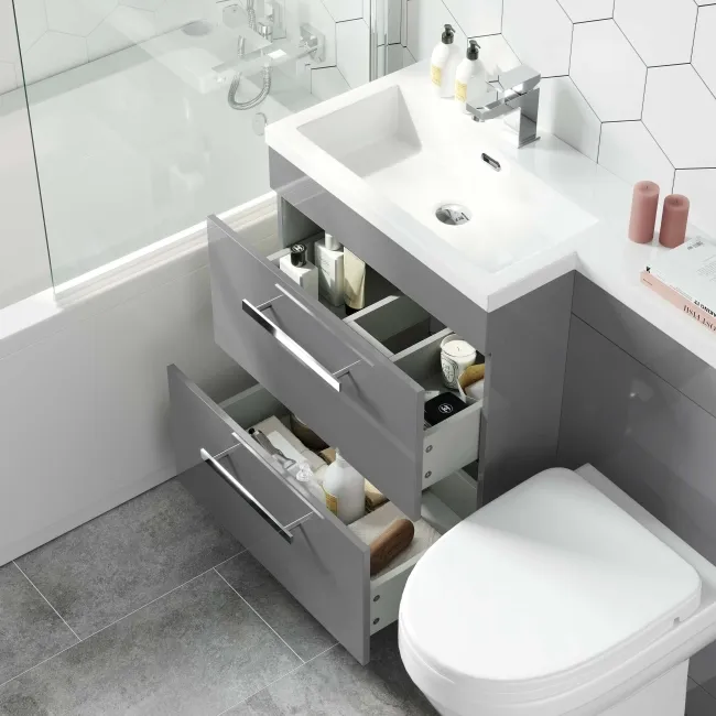 Avon Stone Grey Combination Basin Drawer and Seattle Toilet 1100mm - Left Handed
