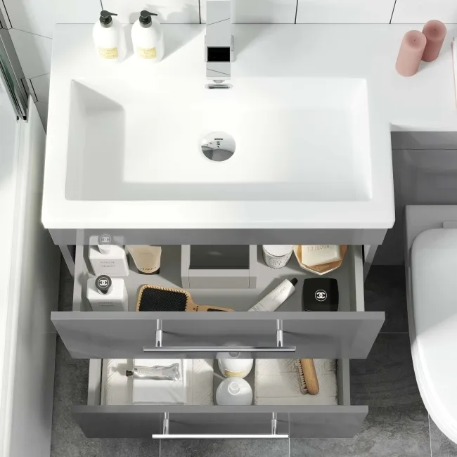 Avon Stone Grey Combination Basin Drawer and Seattle Toilet 1100mm - Left Handed