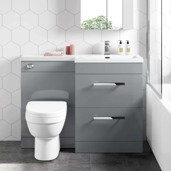 Avon Stone Grey Combination Basin Drawer and Seattle Toilet 1100mm - Right Handed