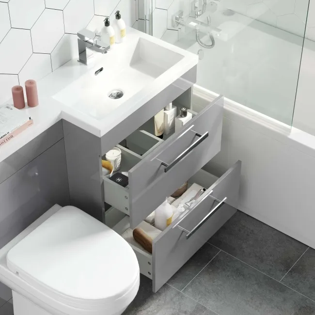 Avon Stone Grey Combination Basin Drawer and Seattle Toilet 1100mm - Right Handed