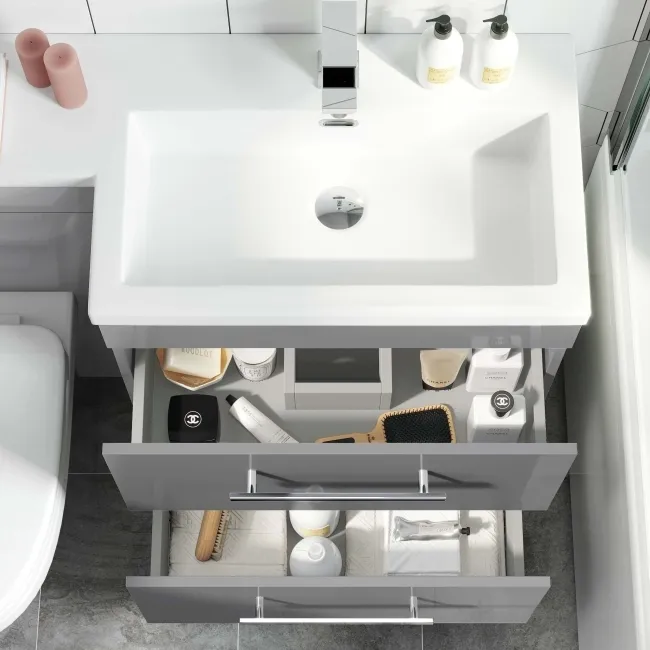 Avon Stone Grey Combination Basin Drawer and Seattle Toilet 1100mm - Right Handed