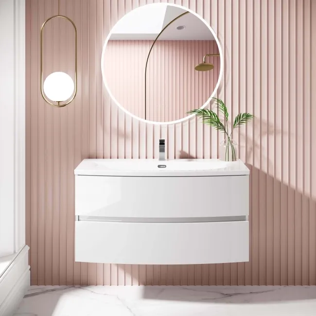 Bali Gloss White Wall Hung Basin Drawer Vanity 1000mm