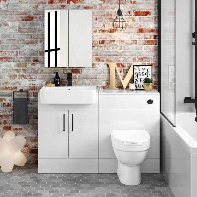 Harper Gloss White Combination Vanity Basin and Seattle Toilet 1200mm - Black Accents