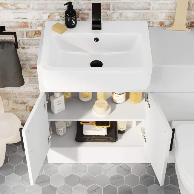 Harper Gloss White Combination Vanity Basin and Seattle Toilet 1200mm - Black Accents