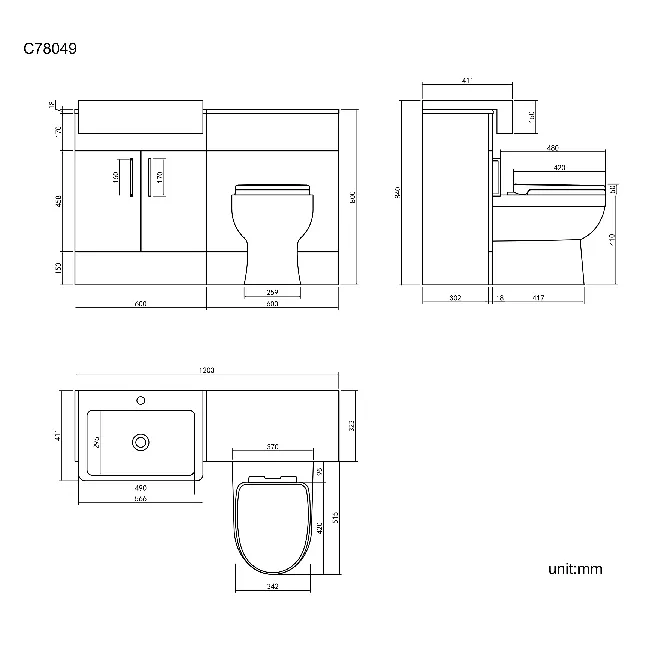 Harper Gloss White Combination Vanity Basin and Seattle Toilet 1200mm - Black Accents