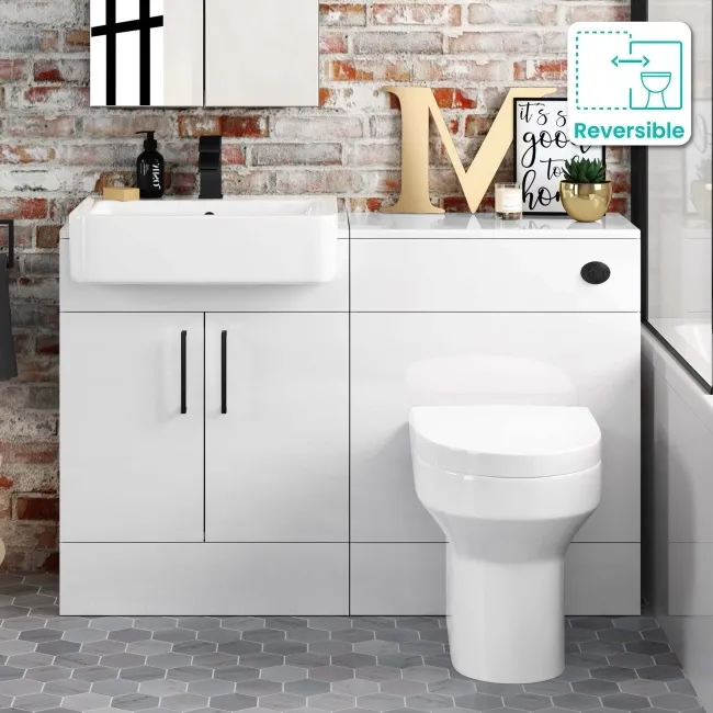 Harper Gloss White Combination Vanity Basin and Denver Toilet 1200mm - Black Accents
