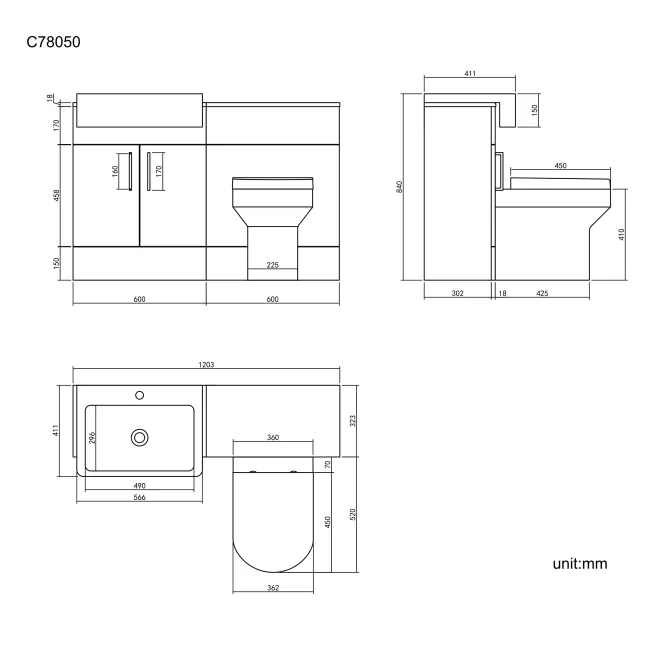 Harper Gloss White Combination Vanity Basin and Denver Toilet 1200mm - Black Accents