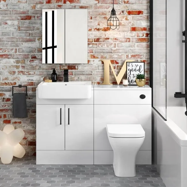 Harper Gloss White Combination Vanity Basin and Atlanta Toilet 1200mm - Black Accents