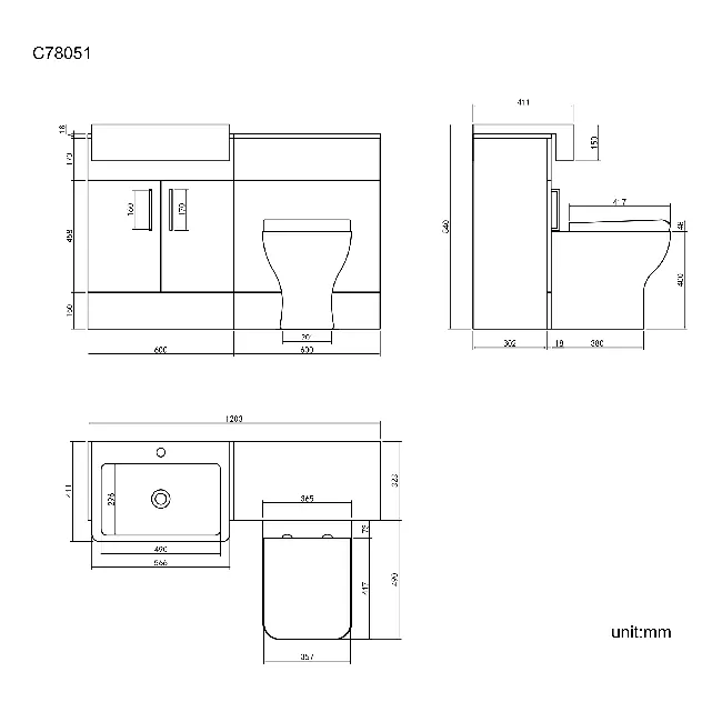 Harper Gloss White Combination Vanity Basin and Atlanta Toilet 1200mm - Black Accents