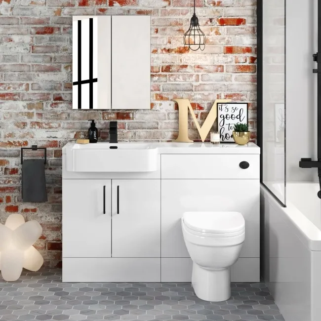 Harper Gloss White Combination Vanity Basin and Seattle Toilet 1200mm - Black Accents - Left Handed