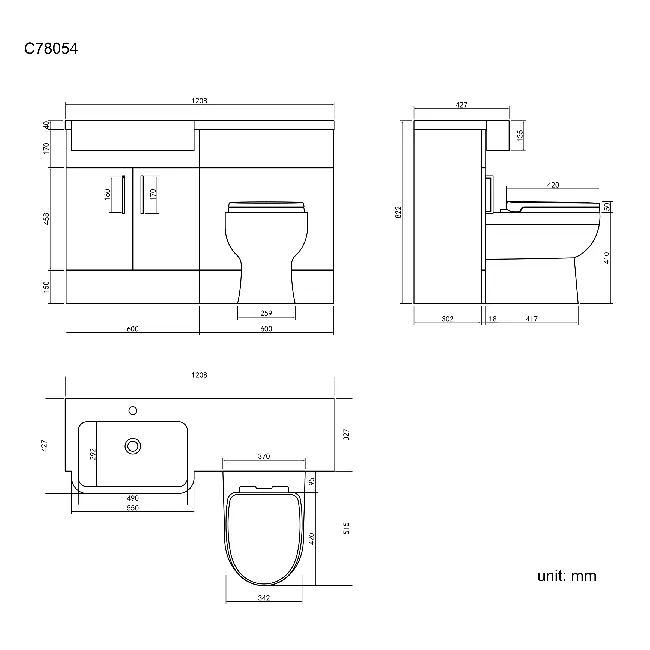 Harper Gloss White Combination Vanity Basin and Seattle Toilet 1200mm - Black Accents - Left Handed