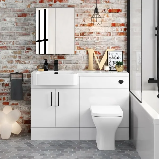 Harper Gloss White Combination Vanity Basin and Atlanta Toilet 1200mm - Black Accents - Left Handed