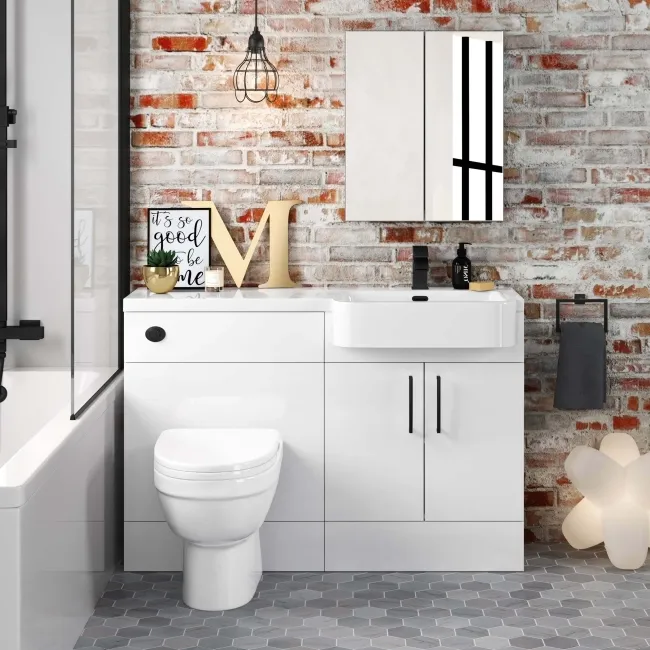 Harper Gloss White Combination Vanity Basin and Seattle Toilet 1200mm - Black Accents - Right Handed