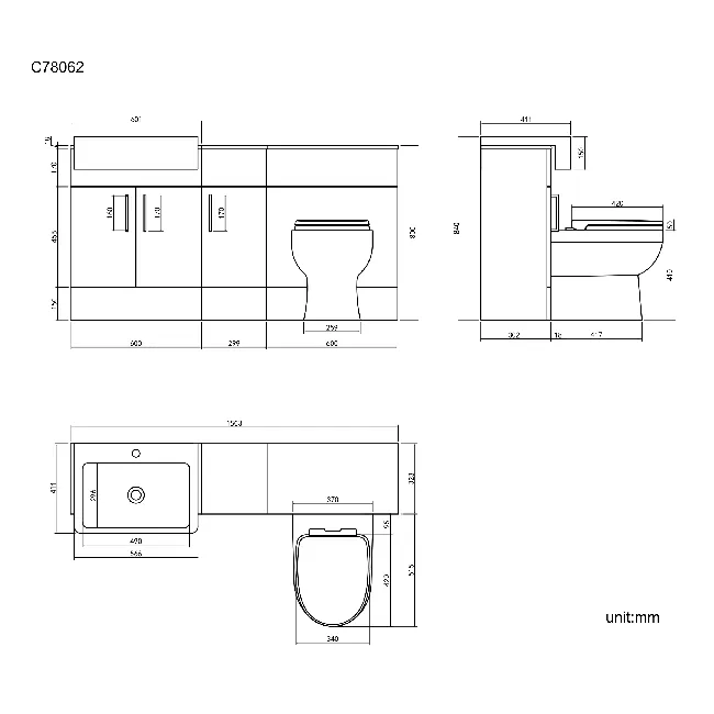 Harper Gloss White Combination Vanity Basin and Seattle Toilet 1500mm - Black Accents