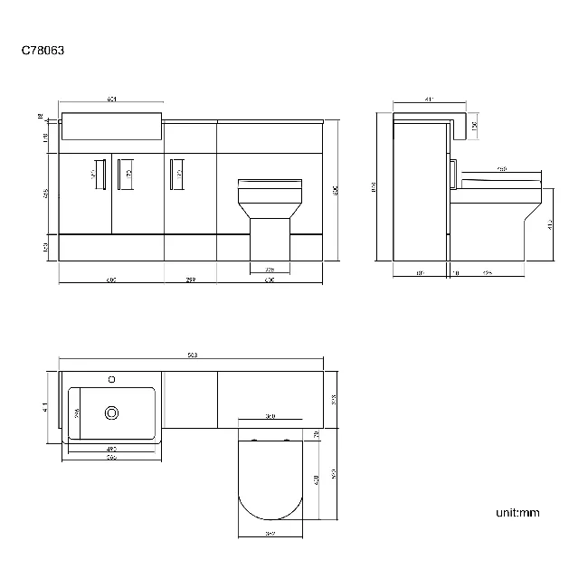 Harper Gloss White Combination Vanity Basin and Denver Toilet 1500mm - Black Accents