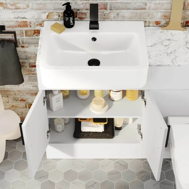 Harper Gloss White Combination Vanity Basin with Marble Top & Denver Toilet 1200mm - Black Accents