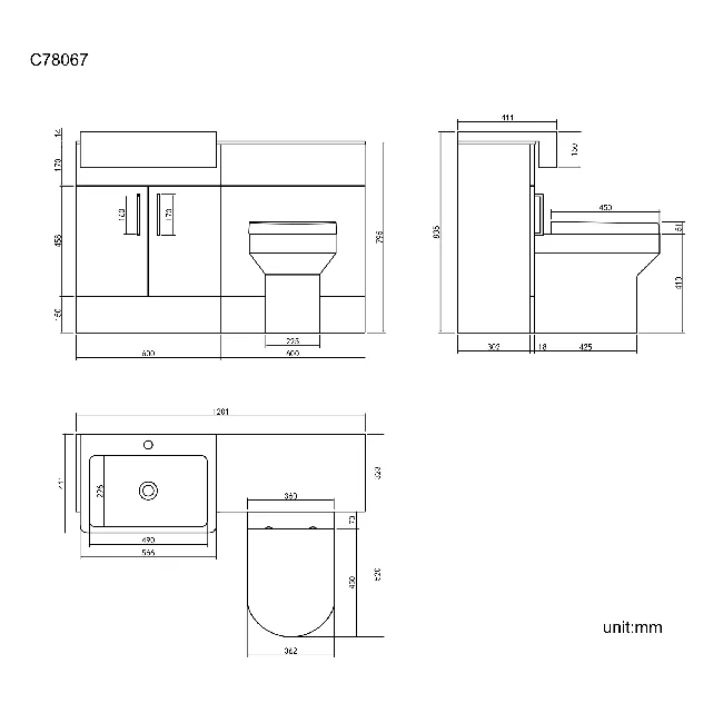 Harper Gloss White Combination Vanity Basin with Marble Top & Denver Toilet 1200mm - Black Accents