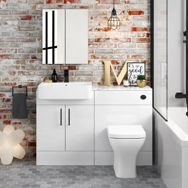 Harper Gloss White Combination Vanity Basin with Marble Top & Atlanta Toilet 1200mm - Black Accents