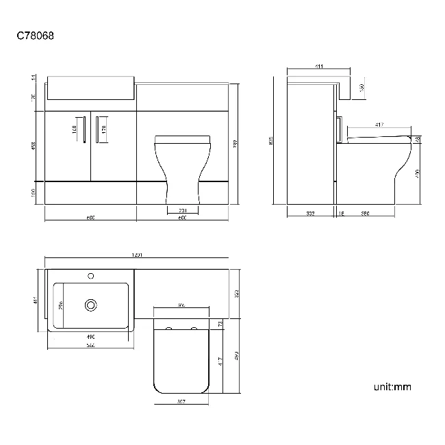 Harper Gloss White Combination Vanity Basin with Marble Top & Atlanta Toilet 1200mm - Black Accents