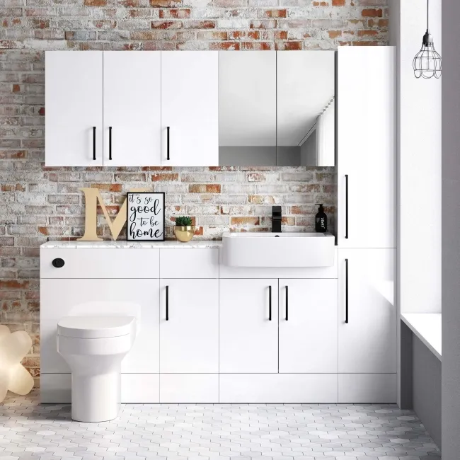 Harper Gloss White Combination Vanity Basin with Marble Top & Denver Toilet 1500mm - Black Accents
