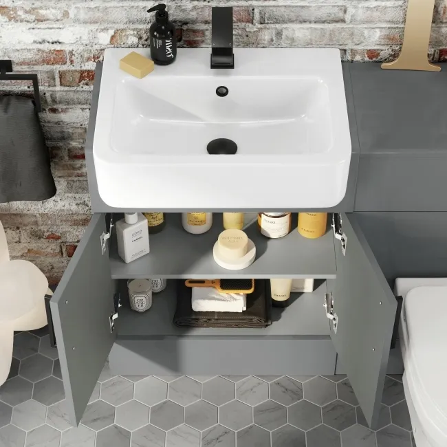 Harper Stone Grey Combination Vanity Basin and Seattle Toilet 1200mm - Black Accents