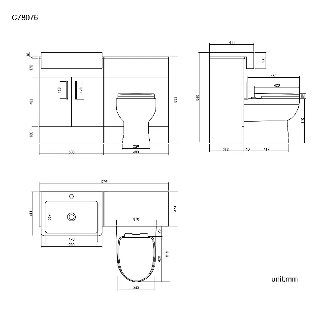 Harper Stone Grey Combination Vanity Basin and Seattle Toilet 1200mm - Black Accents